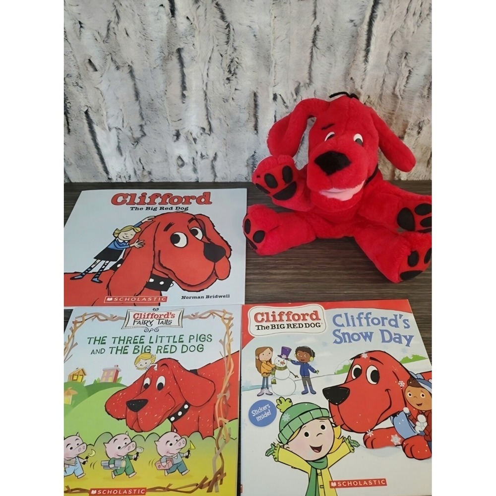 Clifford The Big Red Dog Hand‎ Puppet 14" + 3 Books Scholastic Teacher Lot
